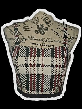 Forever 21 Cream, Black & Red Plaid Crop Top
